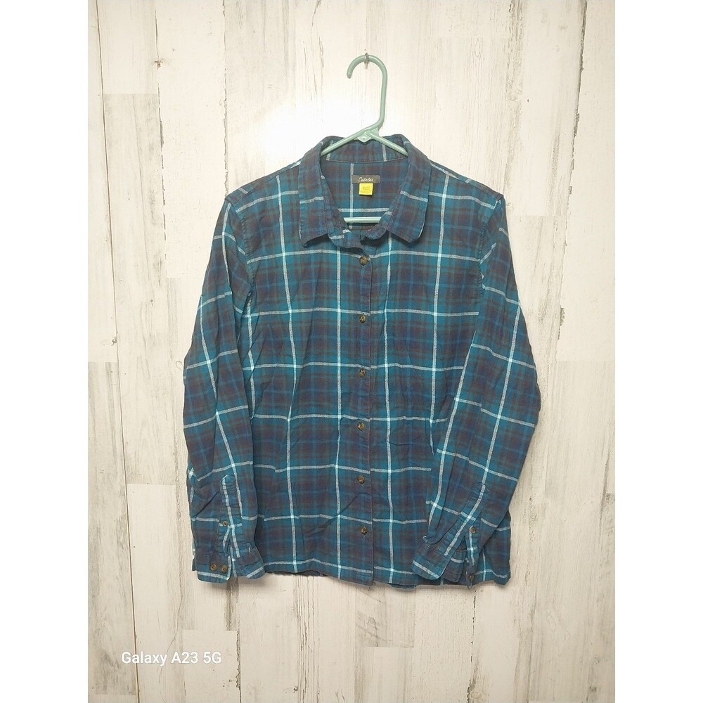 Cabela's Women's XL Blue Plaid Flannel Shirt